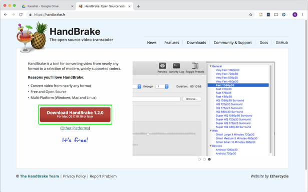 Scarica Handbrake per aprire un file MKV su Mac