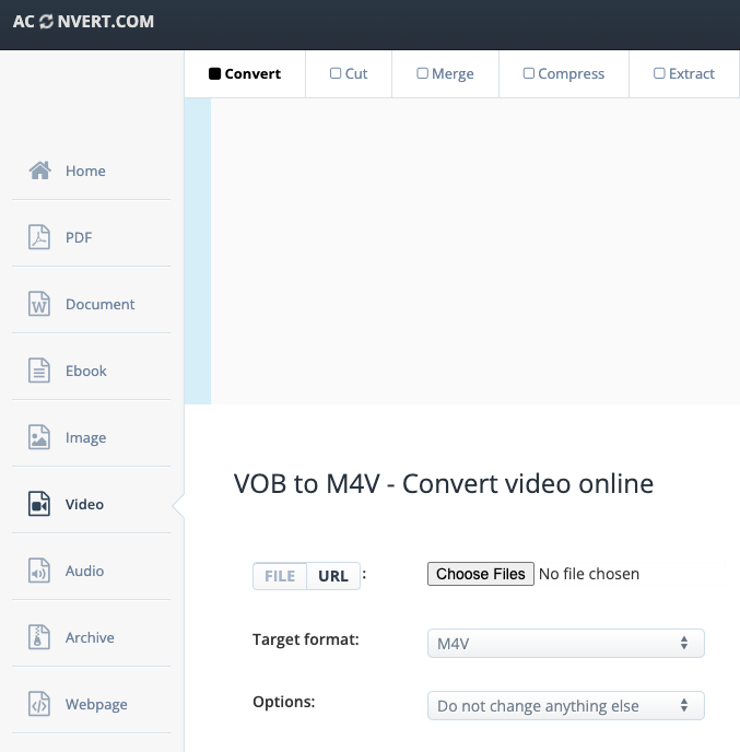 Converti VOB in M4V su Aconvert.com