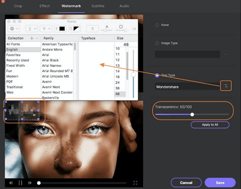 Aggiungi filigrana al video con Kpawing