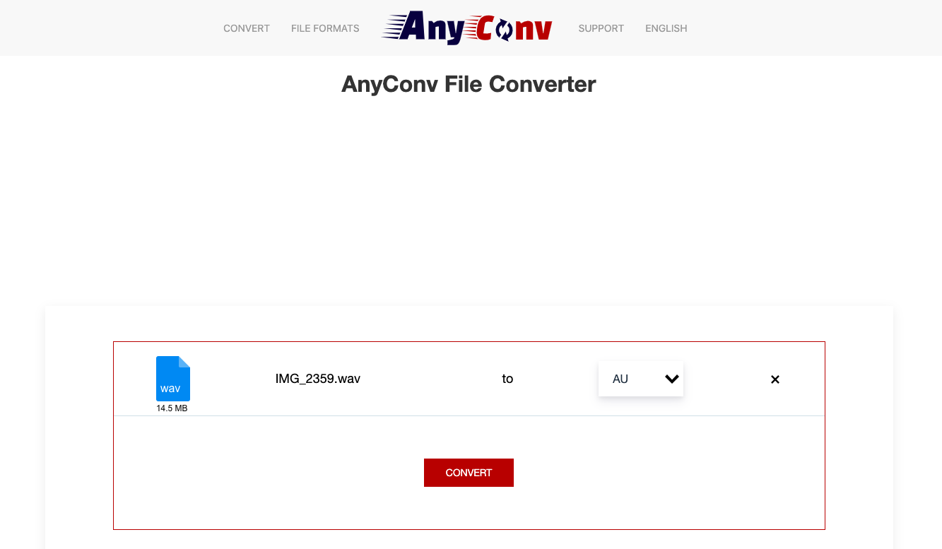 Utilizza AnyConv.com per convertire WAV in AU