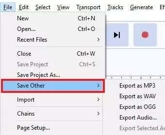 Converti AUP in WAV usando Audacity