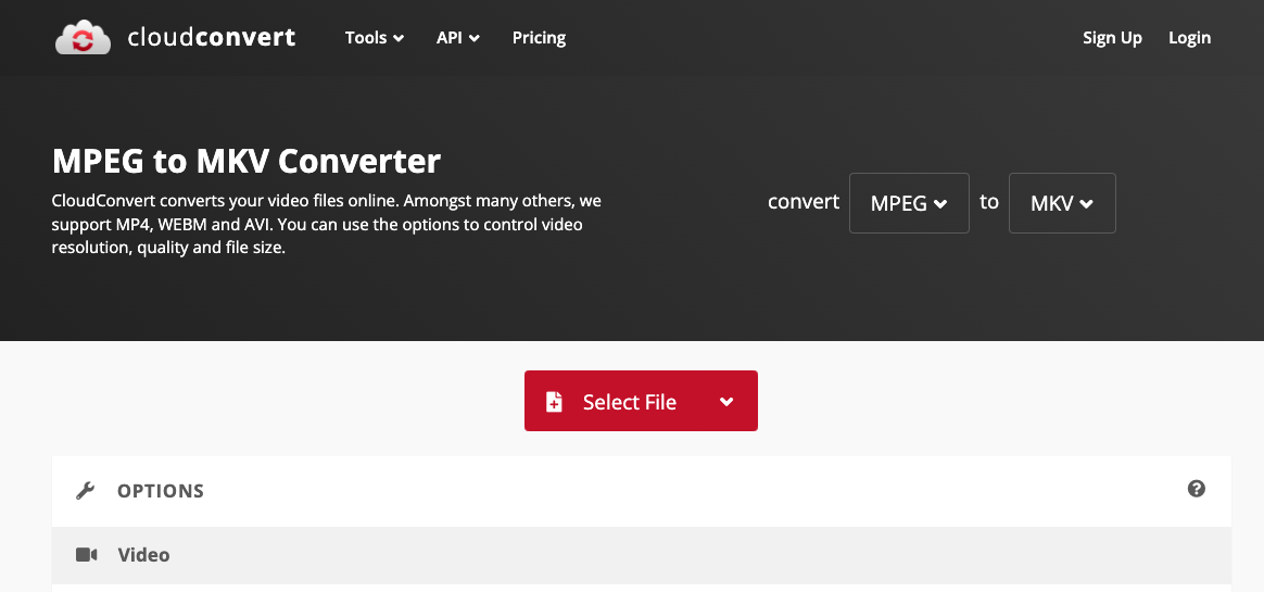 Converti MPEG in MKV con Cloudconvert.Com