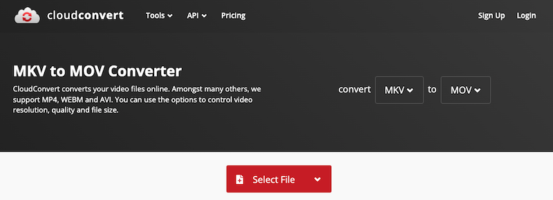 Converti MKV in MOV online con CloudConvert