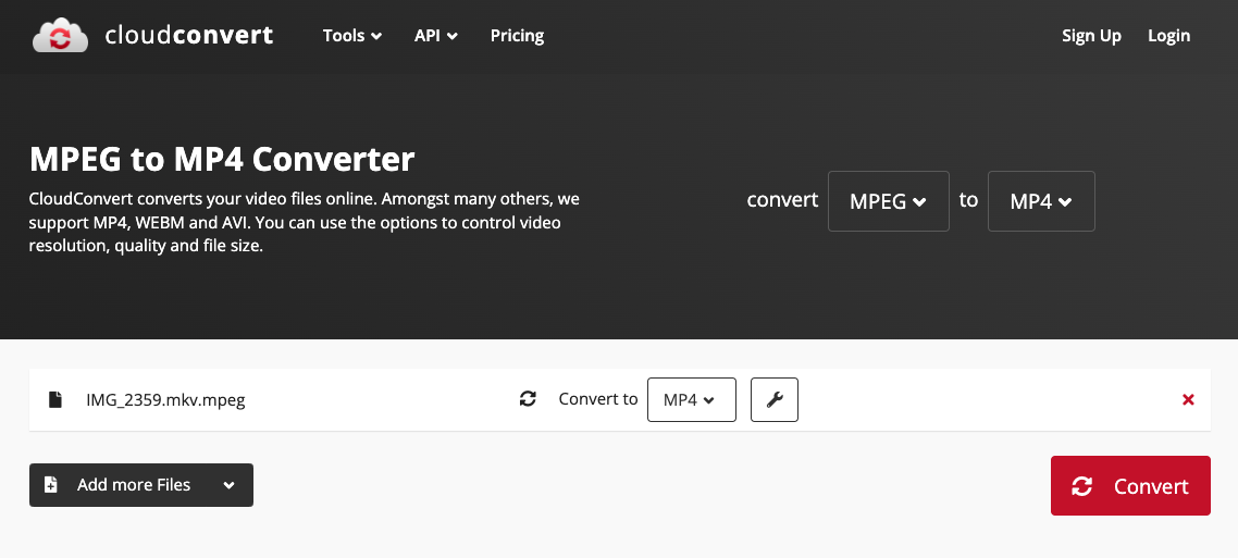 Usa Cloudconvert.com per convertire MKV in MP4