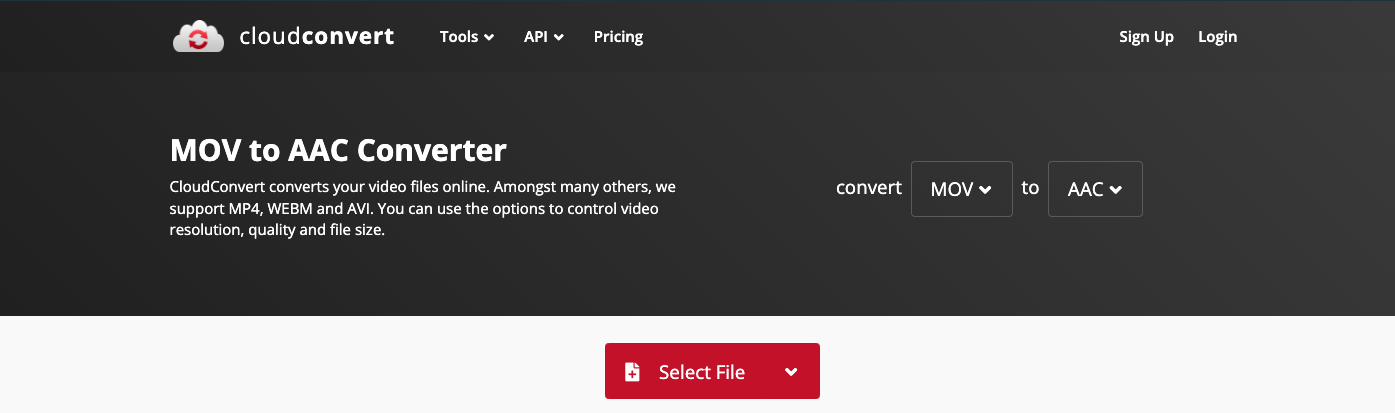 Converti MOV in AAC con CloudConvert.com