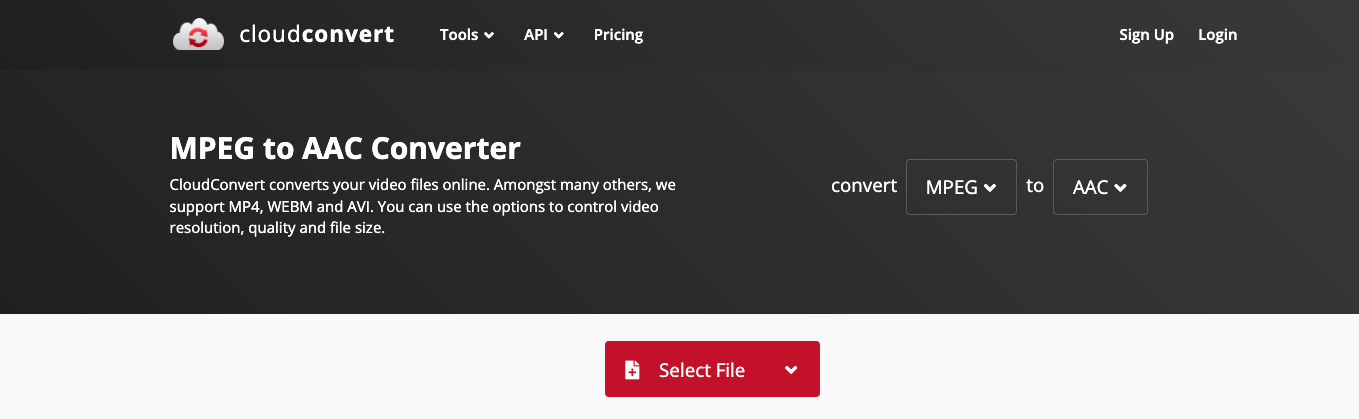 Usa CloudConvert per convertire MPEG in AAC