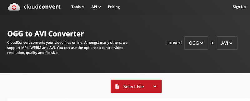Usa CloudConvert per convertire OGG in AVI