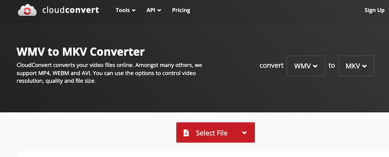 Passaggi per convertire WMV in MKV utilizzando CloudConvert.com