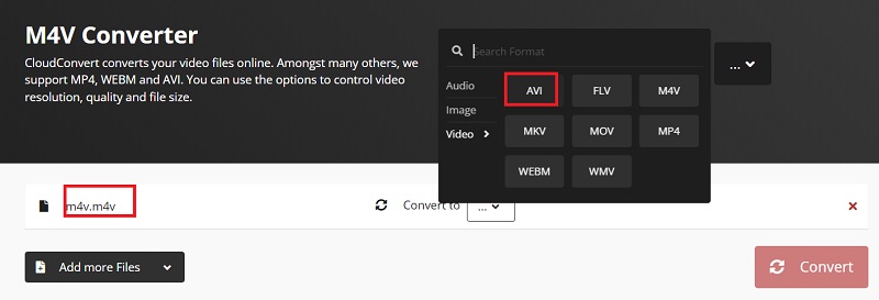 Transcodifica M4V in AVI online