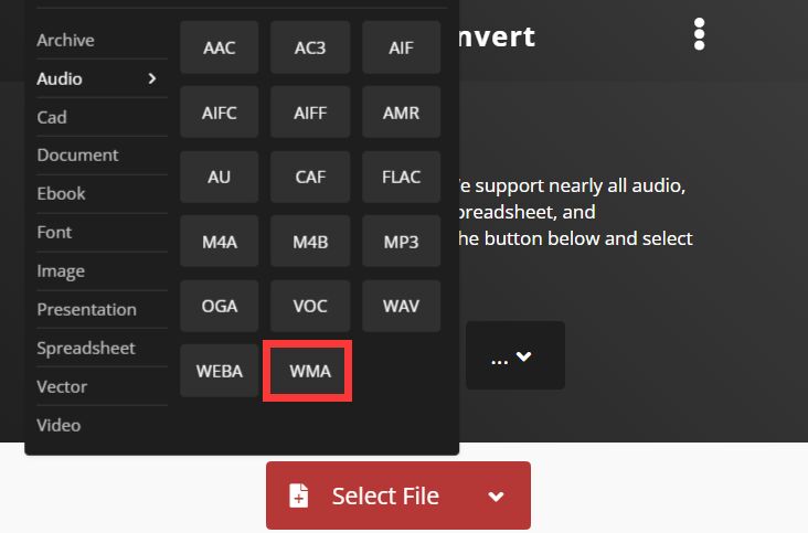 Convertitore online per convertire MP3 in WMA