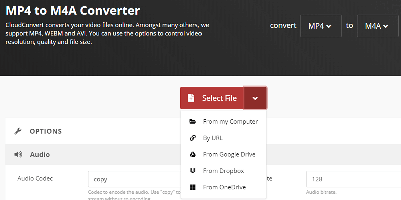 Converti MP4 in M4A con CloudConvert