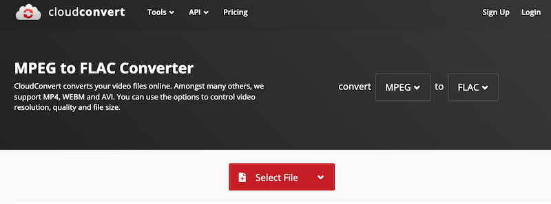 Passaggi per convertire MPEG in FLAC utilizzando CloudConvert