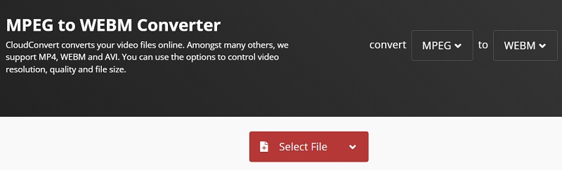 Trasferisci MPEG in WebM Online