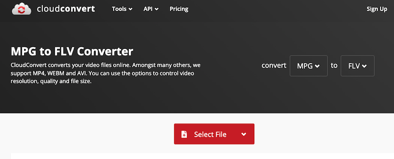 Utilizzo di CloudConvert per convertire MPG in FLV