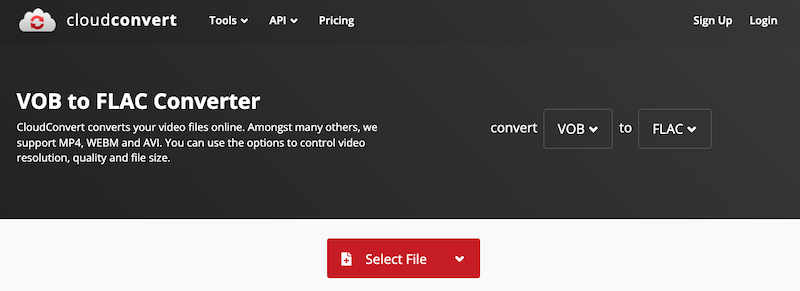 Converti VOB in FLAC online tramite CloudConvert.com