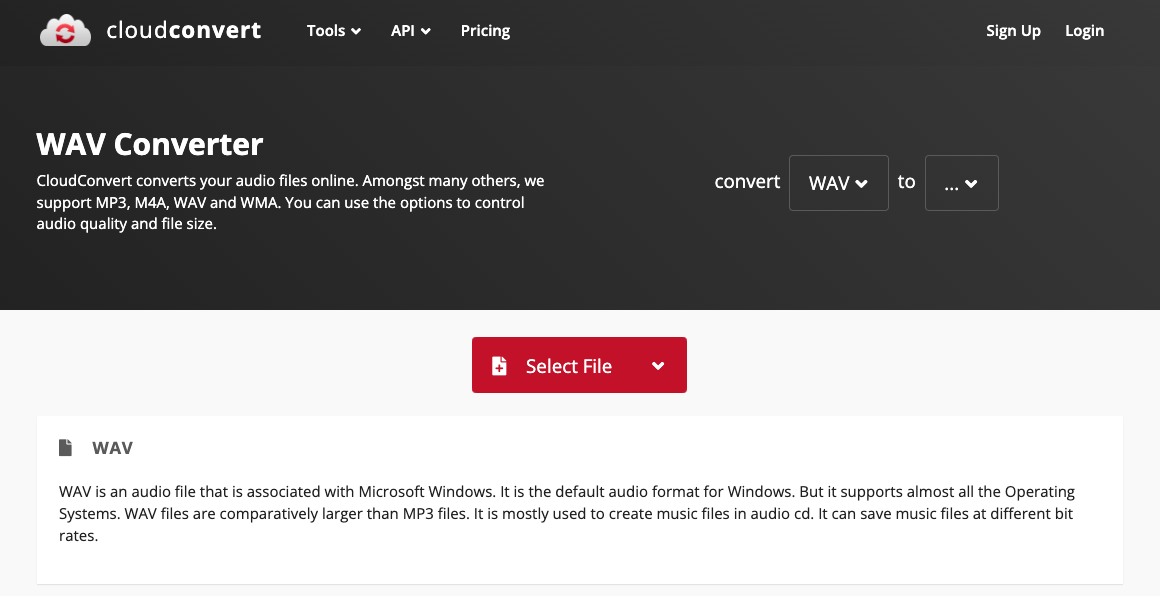 Converti WAV con CloudConvert.com