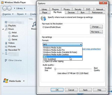 Converti M4A in MP3 usando Windows Media Player