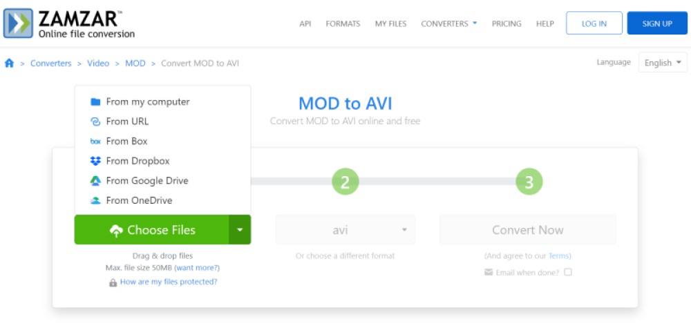 Come convertire MOD in AVI con Zamzar