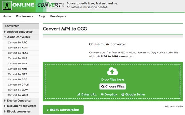 Convertitore online da MP4 a OGG