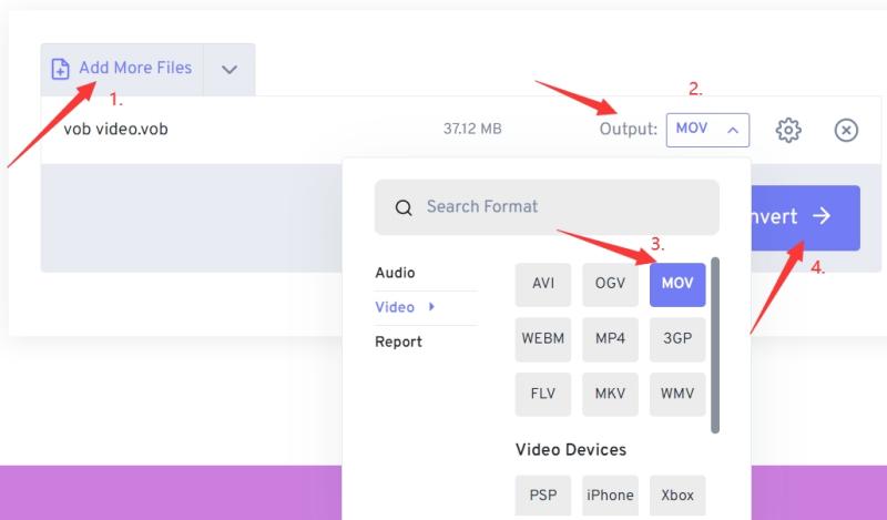 Converti VOB in MOV con FreeConvert
