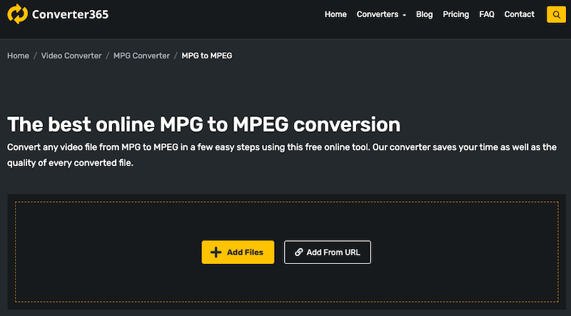 Converti MPG in MPEG su Convert365.com