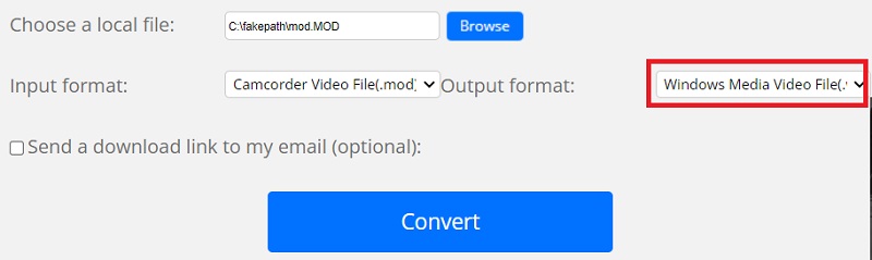 Converti MOD in WMV online