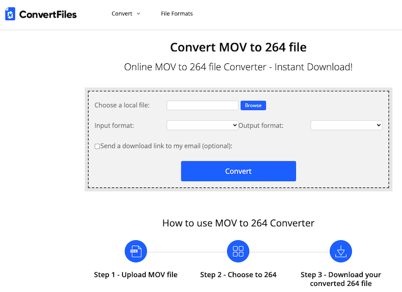 Converti file MOV in H.264 online su ConvertFiles.com
