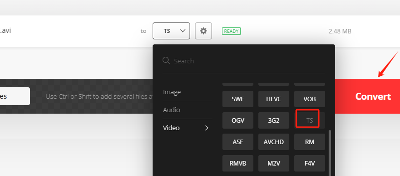 Converti AVI in TS Online