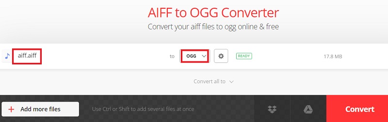 Usa Convertio per trasformare AIFF in OGG