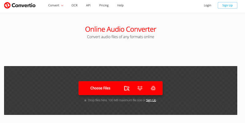 Converti audio in MP3 tramite Convertio.co