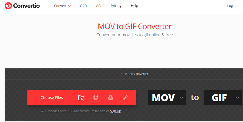 Conversione di MOV in GIF utilizzando Convertio