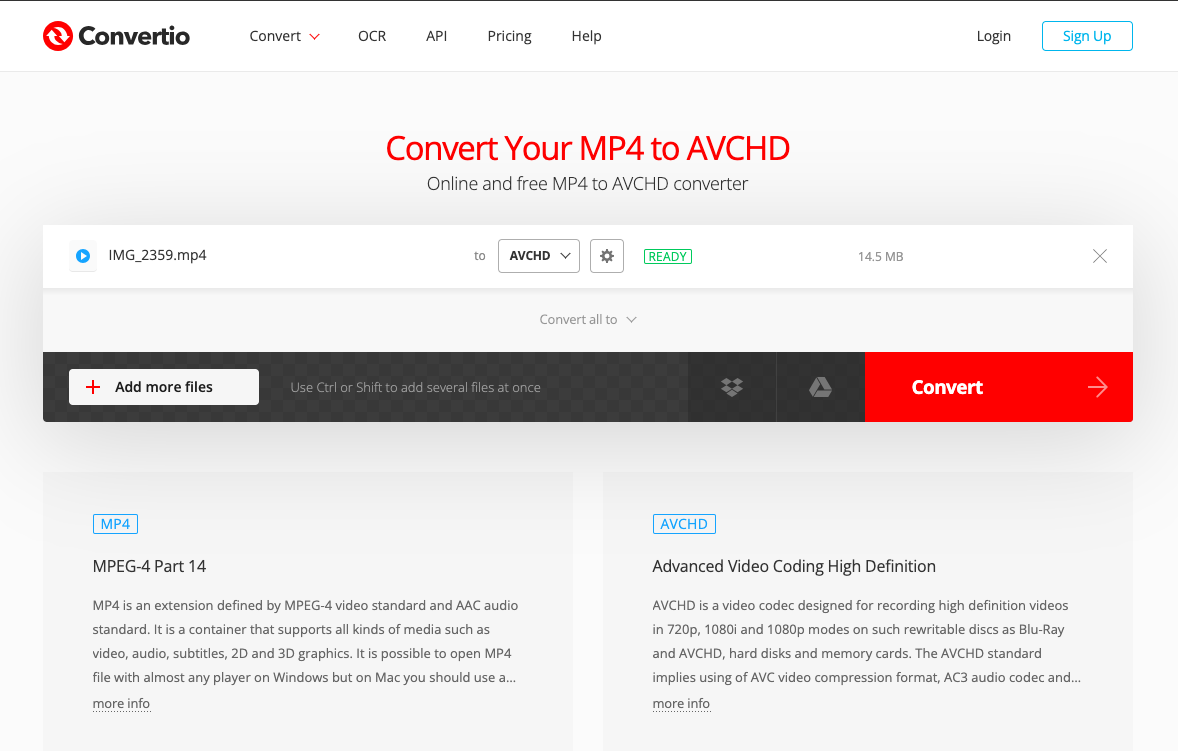 Converti MP4 in AVC con Convertio.co