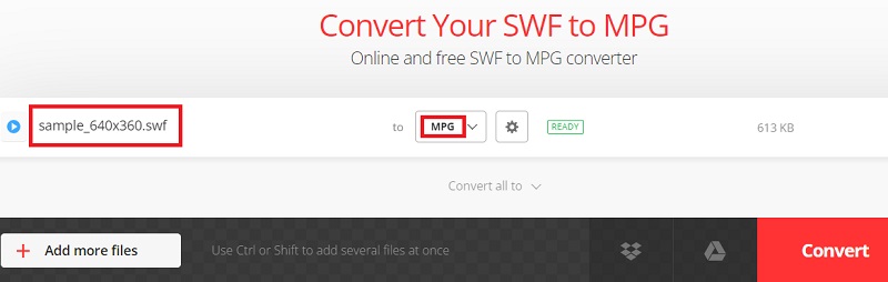 Converti SWF in MPG con Convertio