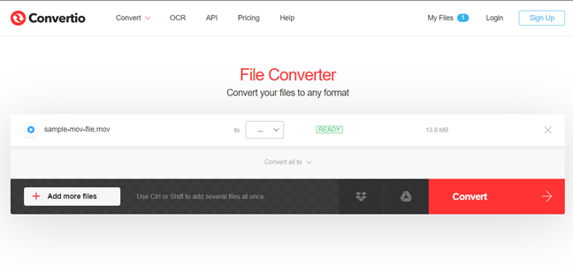 Converti MP4 in SWF usando Convertio