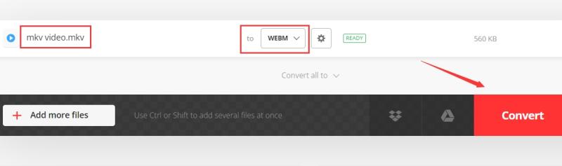 Trasferisci MKV in WebM con Convertio