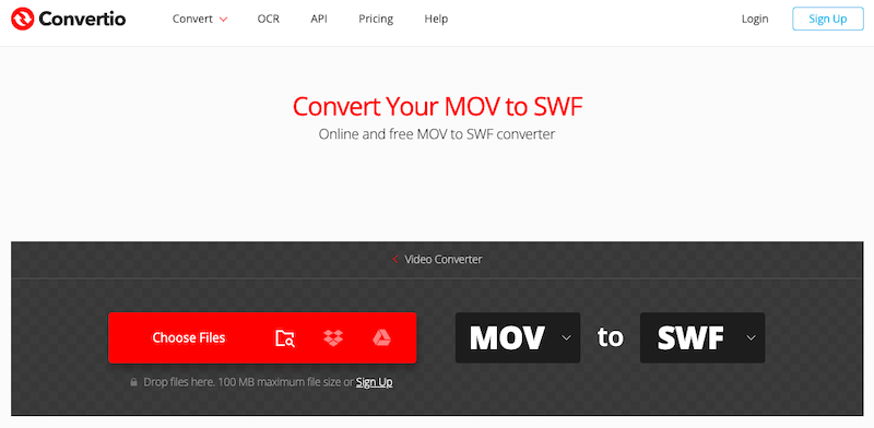 Visita Convertio.co per convertire MOV in SWF online