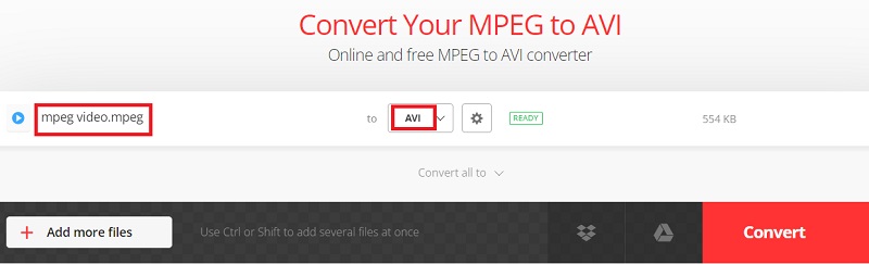 Trasforma MPEG in AVI Online