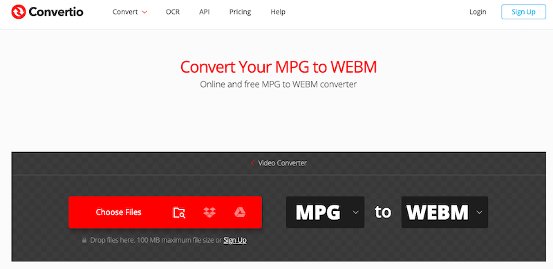 Visita Convertio.co per convertire MPG in WebM