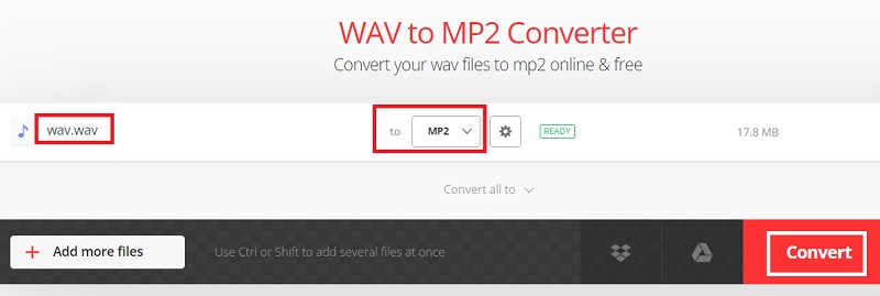 Converti WAV in MP2 gratuitamente online