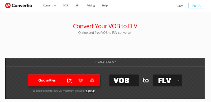Visita Convertio.co per convertire VOB in FLV