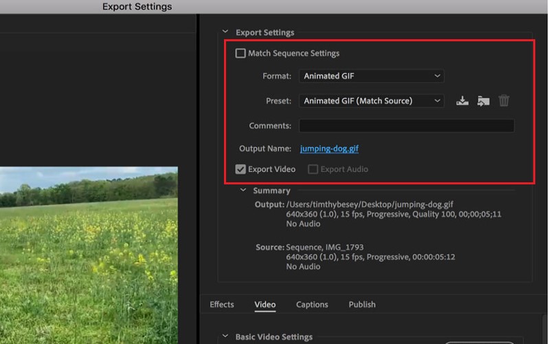 Usa Adobe Pr per convertire i video di Instagram in GIF