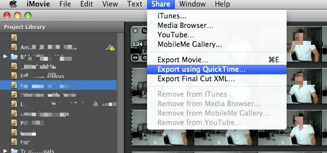 Esporta iMovie in MP4 usando QuickTime