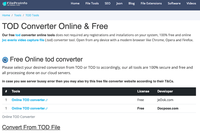Convertitore TOD di FileProInfo