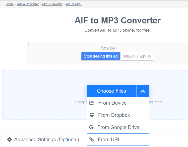 Converti AIF in MP3 con FreeConvert