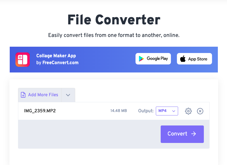 Converti MP2 in MP4 con FreeConvert.com
