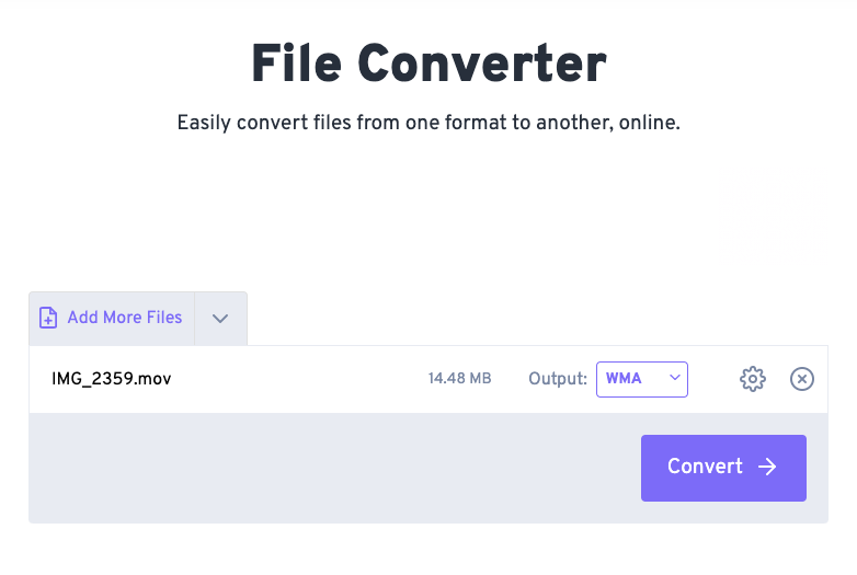 Converti file MOV in formato WMA con FreeConvert.com