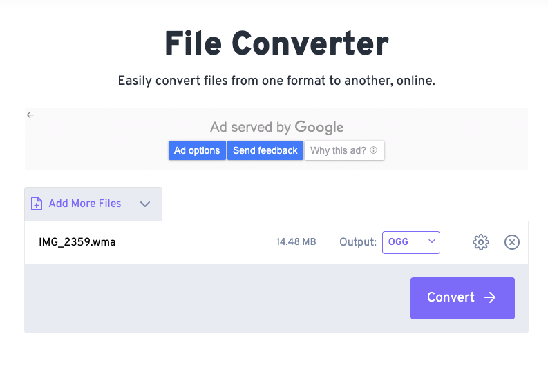 Converti WMA in OGG con Freeconvert.com