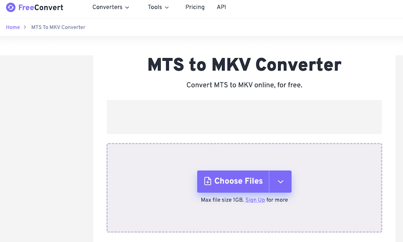 FreeConvert: convertitore online da MTS a MKV