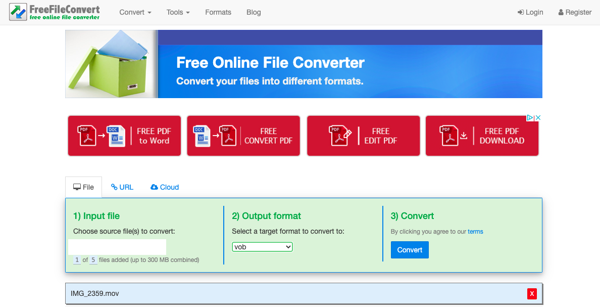 Converti MOV in VOB con FreeFileConvert.com