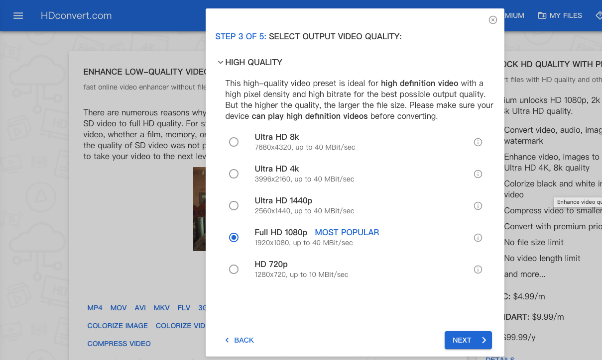 Converti video da 480p a 1080p con HDconvert.com